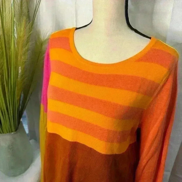 Isaac Mizrahi XL Target Colorblock Cotton + Rayon Sweater, Orange/Yellow/Pink - Picture 2 of 10
